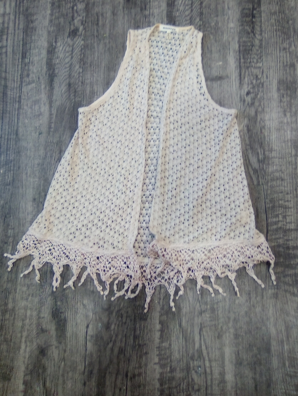 Monteau Cream Crochet Openwork Vest with Lace Detail